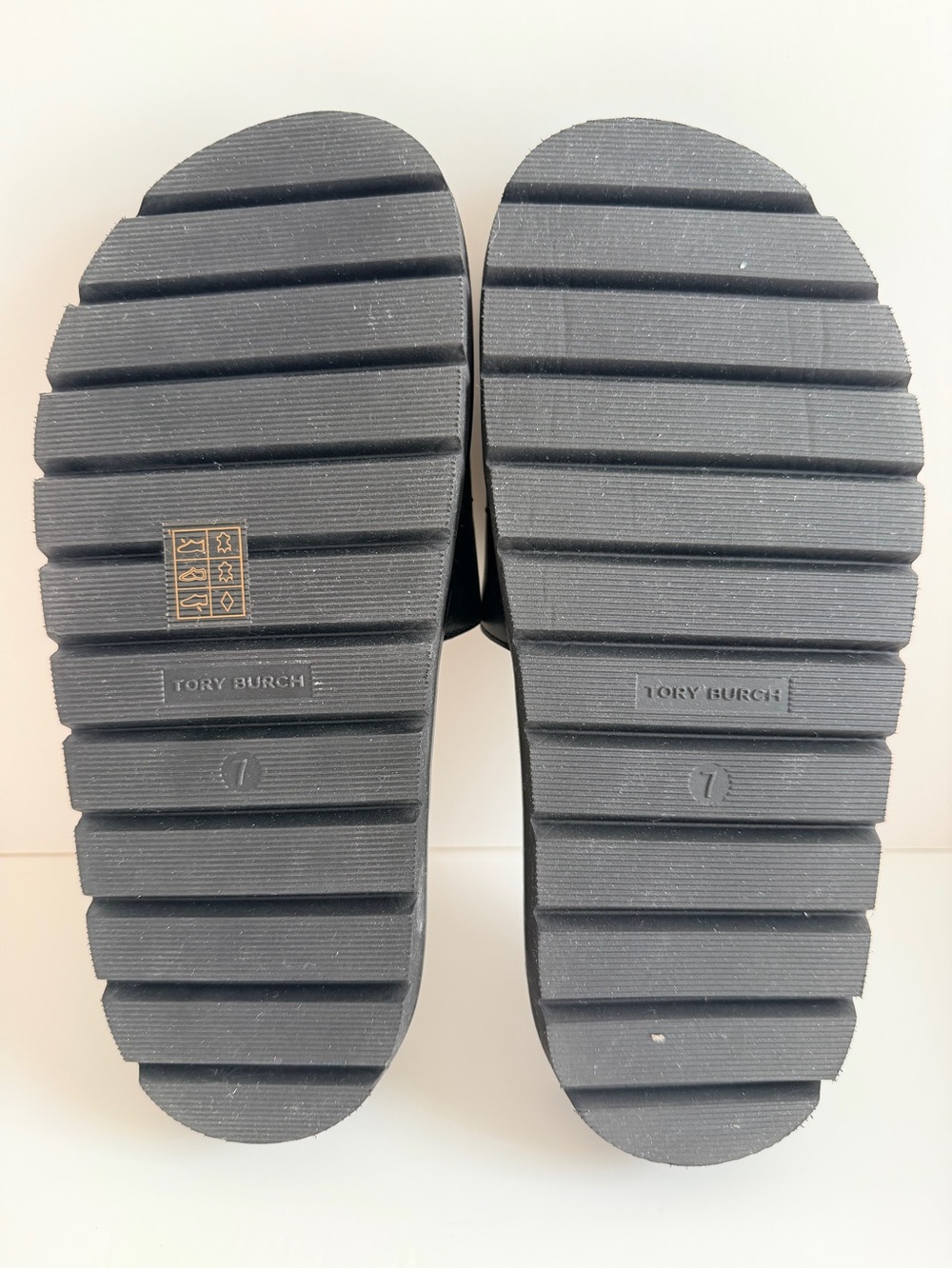 Tory Burch Black Leather Slide Sandals with Gold Emblem - Picture 4 of 5